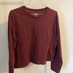 Maroon Long Sleeved Cropped T-Shirt Sz XL